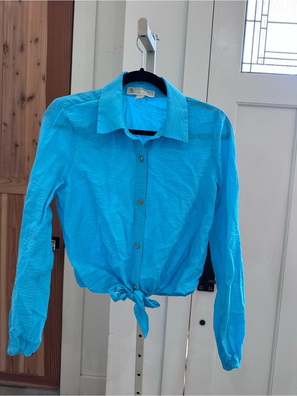 Michael Kors Viscous Tie-Front Button-Up Shirt - Bright Turquoise